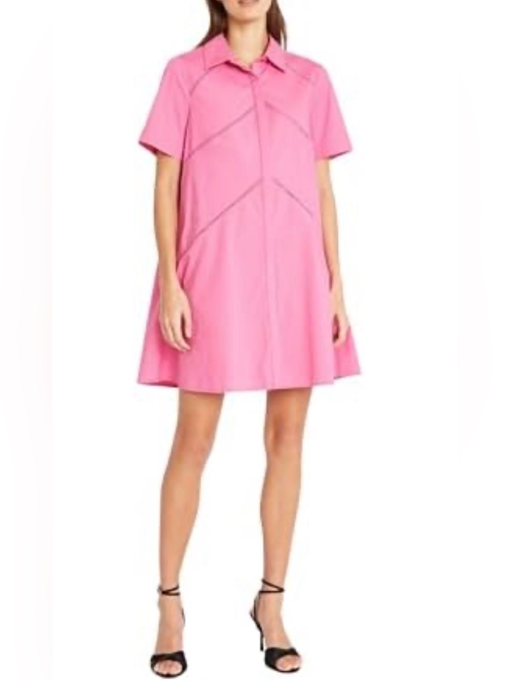 Donna Morgan Women's Collared Shirt Dress and Ladder Embroidery Trim Deta